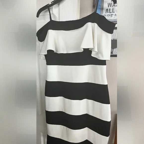 Adrianna Papell | Dresses | Black And White Stripe Off The Shoulder Dress | Poshmark Adrianna Papell | Dresses | Black And White Stripe Off The Shoulder Dress | Poshmark
